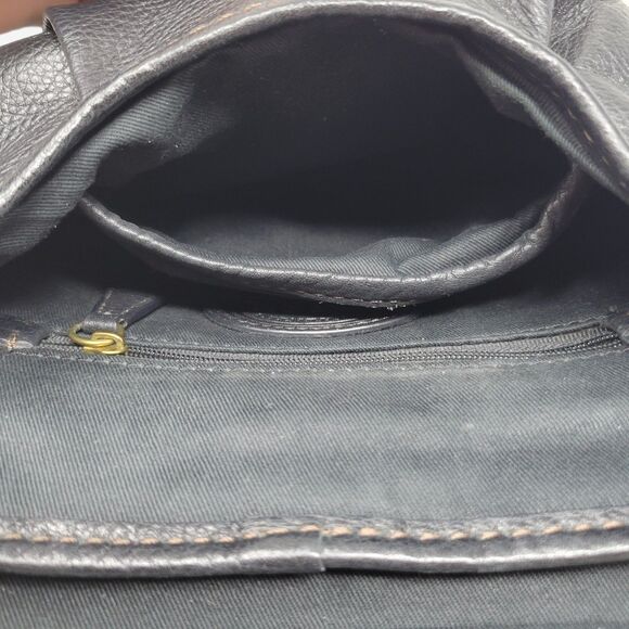 Fossil Vintage Black Leather Flap Crossbody Handbag with Brass Turn Lock - Picture 10 of 14